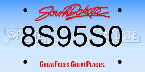 8S95S0 South Dakota License Plate