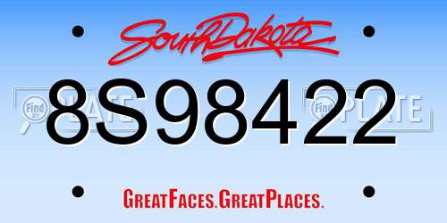 8S98422 South Dakota License Plate