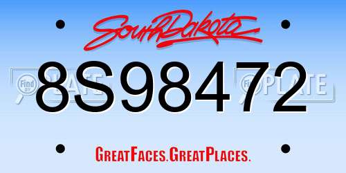 8S98472 South Dakota License Plate
