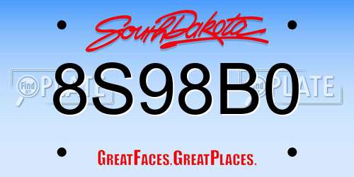 8S98B0 South Dakota License Plate