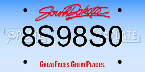 8S98S0 South Dakota License Plate