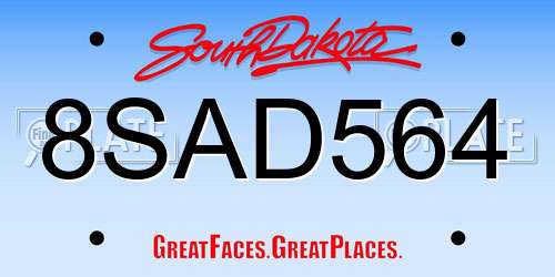8SAD564 South Dakota License Plate