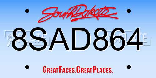 8SAD864 South Dakota License Plate