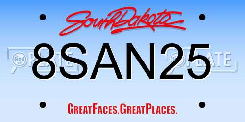 8SAN25 South Dakota License Plate