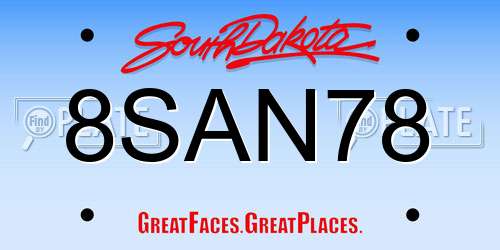8SAN78 South Dakota License Plate