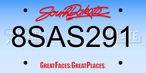 8SAS291 South Dakota License Plate