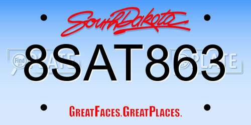 8SAT863 South Dakota License Plate