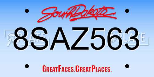 8SAZ563 South Dakota License Plate