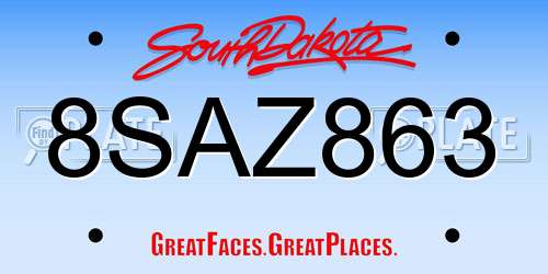 8SAZ863 South Dakota License Plate