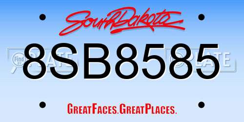 8SB8585 South Dakota License Plate