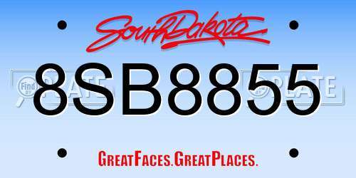 8SB8855 South Dakota License Plate