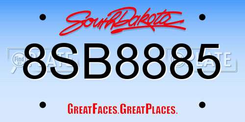 8SB8885 South Dakota License Plate