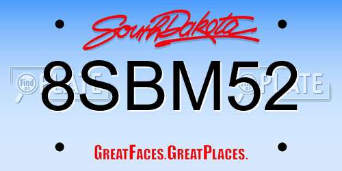 8SBM52 South Dakota License Plate