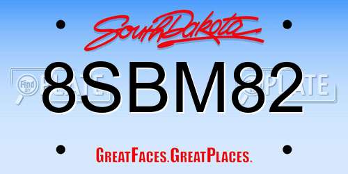 8SBM82 South Dakota License Plate