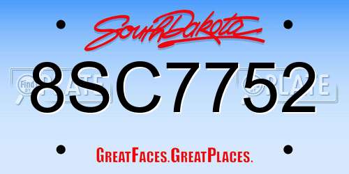 8SC7752 South Dakota License Plate
