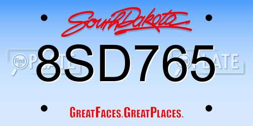 8SD765 South Dakota License Plate