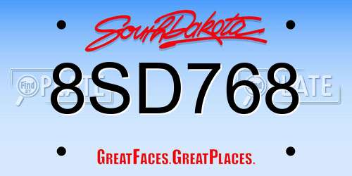 8SD768 South Dakota License Plate