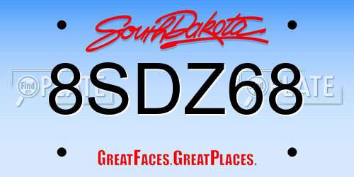 8SDZ68 South Dakota License Plate