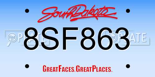 8SF863 South Dakota License Plate