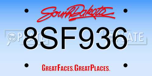 8SF936 South Dakota License Plate