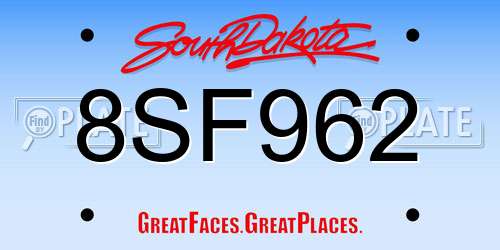 8SF962 South Dakota License Plate
