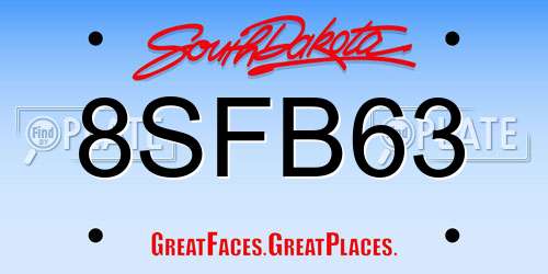 8SFB63 South Dakota License Plate