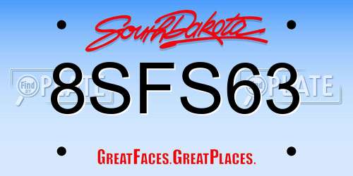8SFS63 South Dakota License Plate