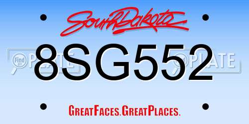 8SG552 South Dakota License Plate