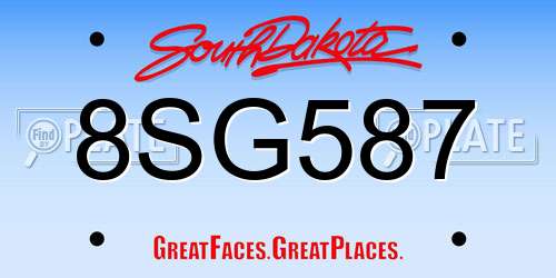 8SG587 South Dakota License Plate