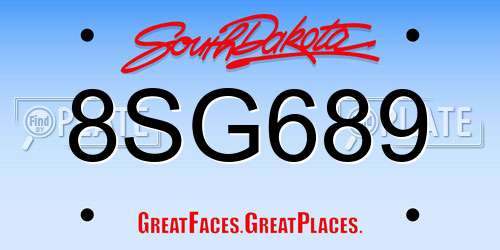 8SG689 South Dakota License Plate