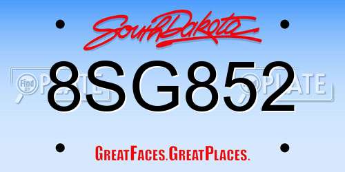 8SG852 South Dakota License Plate