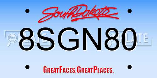 8SGN80 South Dakota License Plate