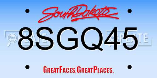 8SGQ45 South Dakota License Plate
