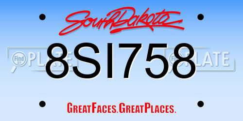8SI758 South Dakota License Plate