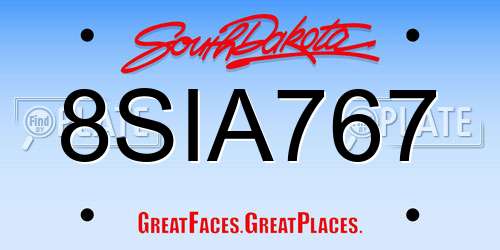 8SIA767 South Dakota License Plate