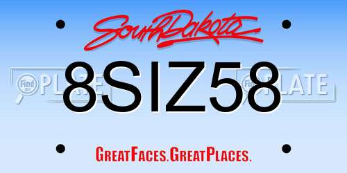 8SIZ58 South Dakota License Plate