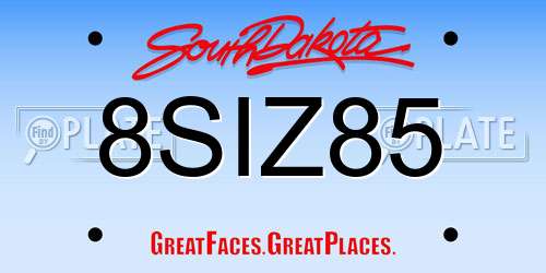 8SIZ85 South Dakota License Plate