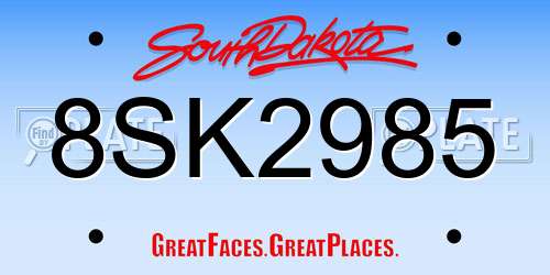 8SK2985 South Dakota License Plate