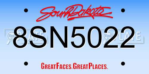 8SN5022 South Dakota License Plate