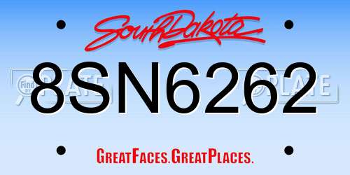 8SN6262 South Dakota License Plate