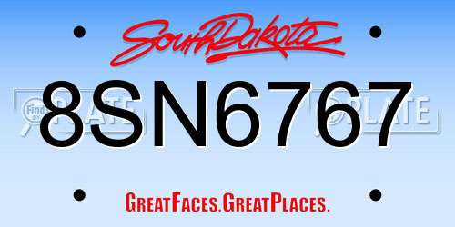8SN6767 South Dakota License Plate