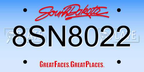8SN8022 South Dakota License Plate