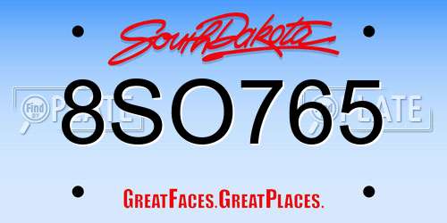 8SO765 South Dakota License Plate