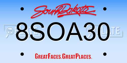 8SOA30 South Dakota License Plate