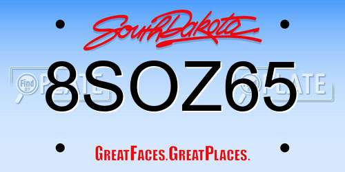 8SOZ65 South Dakota License Plate