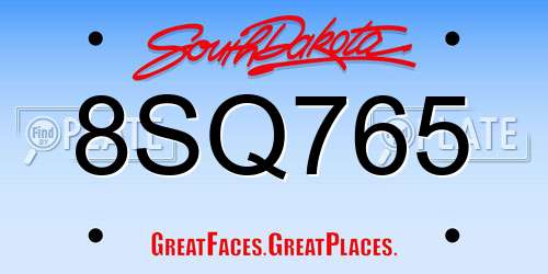 8SQ765 South Dakota License Plate