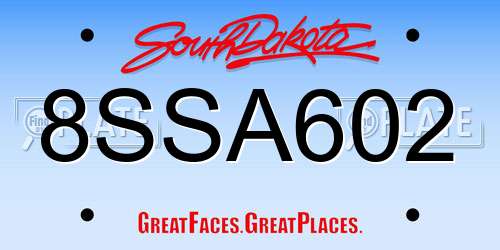8SSA602 South Dakota License Plate