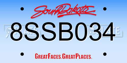 8SSB034 South Dakota License Plate
