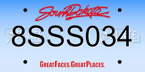 8SSS034 South Dakota License Plate