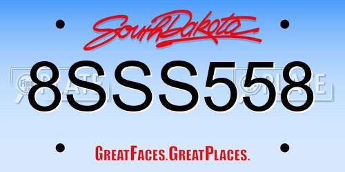 8SSS558 South Dakota License Plate
